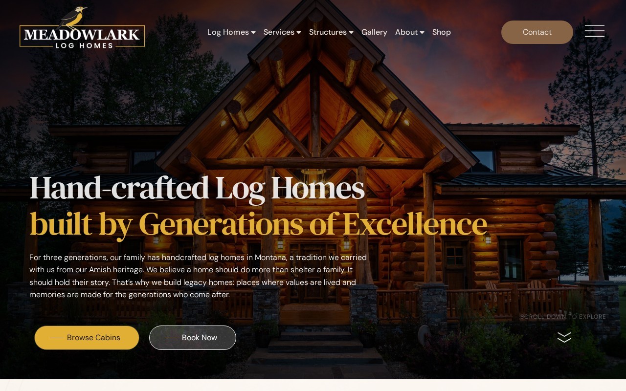 Meadowlark Log Homes website